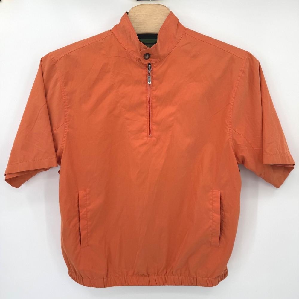 Bobby Jones Windbreaker Men XL Orange Players Quarter Zip Short Sleeve Lined